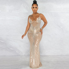 Load image into Gallery viewer, Rhinestone Sexy Spaghetti Straps Corset Mesh See through Maxi Dress