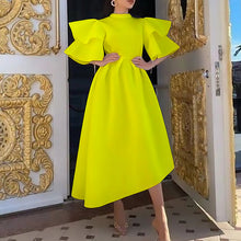Load image into Gallery viewer, Women Wear Summer Double Layer Ruffle Sleeve Solid Color Wide Hem Dress outside