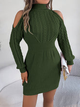 Load image into Gallery viewer, Autumn Winter Casual Off The Shoulder Half Turtleneck Twist Lantern Sleeve Package Hip Sweater Dress Women Clothing