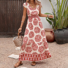 Load image into Gallery viewer, Summer Retro Vacation Tight Waist Geometric Abstract Floral Printed Dress