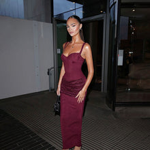 Load image into Gallery viewer, Autumn Winter Solid Color Lace Deep V Plunge Sexy Backless Stitching Strap Dress