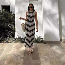 Load image into Gallery viewer, Sexy Tight Striped Tassel Knitted Dress Women Sleeveless Summer Midi Dress