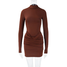 Load image into Gallery viewer, Autumn Sexy Sexy Dress Stand Collar Long Sleeve Pleated Slim Fit Niche Short Dress