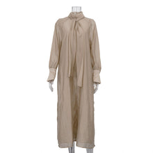 Load image into Gallery viewer, Women Clothing Stand up Collar Tie Dress Long Sleeve Side Slit Loose Casual Dress