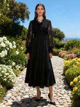 Load image into Gallery viewer, Lace Long Sleeve Elegant Dress Autumn High Sense V neck Waist Controlled Slimming Dress Women