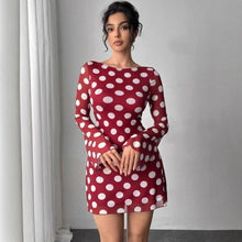 Load image into Gallery viewer, Spring Summer Lady Sexy Polka Dot Backless Mesh Flare Sleeve Mini Dress