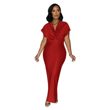 Load image into Gallery viewer, Women Wear V neck Short Sleeve Elegant Slim Back Slit Dress