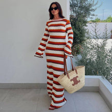 Load image into Gallery viewer, Striped Contrast Color Beach Vacation Sexy Dress Knitted Hollow Out Cutout Maxi Dress Blouse Summer Women