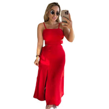 Load image into Gallery viewer, Women Solid Color Sleeveless Split Hip Strap Backless Dress