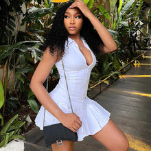 Load image into Gallery viewer, Women Clothing Solid Color Dress Sexy Sleeveless Collared Zipper Casual Pleated Dress