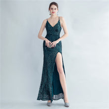 Load image into Gallery viewer, High Density Sequ Binding Waist Shaping Side Slit High End Evening Dress