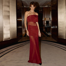 Load image into Gallery viewer, Spring Diagonal Collar Cold Shoulder Elegant Sexy Mesh Stitching Slim Dress