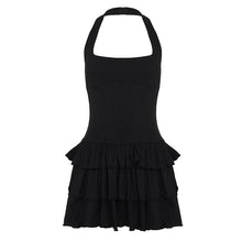 Load image into Gallery viewer, Built Basic Solid Color U Collar Halter Pleated Tiered Skirt Sexy Backless Dress Short Dress