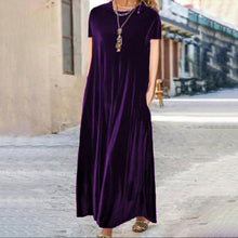 Load image into Gallery viewer, Spring Gold Velvet Slimming Crew Neck Maxi Dress