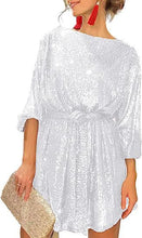 Load image into Gallery viewer, Summer Sequined Round Neck Long Sleeve Casual Loose Beaded Dress