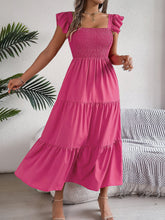 Load image into Gallery viewer, Summer Solid Color Square Collar Wooden Ear Waist A line Dress Women Clothing
