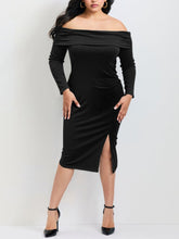 Load image into Gallery viewer, Plus Size Women Clothes Autumn French Sexy Strapless Long Sleeve Slim Fit Slimming Knitted Sheath Split Dress