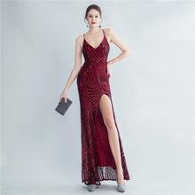 Load image into Gallery viewer, High Density Sequ Binding Waist Shaping Side Slit High End Evening Dress