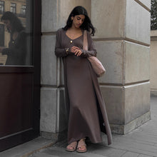 Load image into Gallery viewer, Women Knitted Long Sleeve Cardigan Sling Dress Set Autumn Soft Blouse