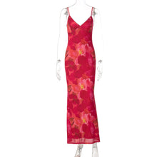 Load image into Gallery viewer, Women Sexy Deep V Plunge neck Mesh Floral Print Sleeveless Strap Skinny Sheath Dress