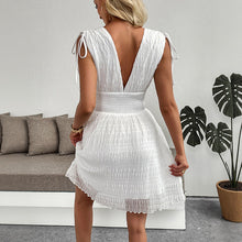 Load image into Gallery viewer, Summer Fresh Holiday Short Dress V neck with Shoulder Straps White Dress