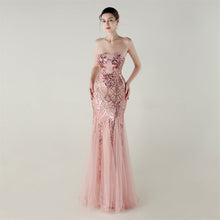 Load image into Gallery viewer, Tube Top Cross Strap Beaded Tube Floral Sequin Mesh Evening Dress Cocktail Wedding Social Elegant Clothing