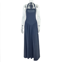Load image into Gallery viewer, Women Clothing Office Fitted Waist Pleated A line Halter Sleeveless Long Solid Color Dress