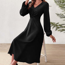 Load image into Gallery viewer, French Adult Lady like Woman V neck Dress Autumn Winter Elegant Elegant A line High Waist Midi Dress