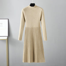 Load image into Gallery viewer, Autumn Winter Dress Solid Color Half Collar Thick below the Knees Mid Length Tight Waist Dress Soft Soft