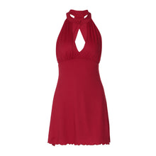 Load image into Gallery viewer, Women Clothing Spring Sexy Scarf Button Low Cut Back Hollow Out Cutout out Halter Wave Edge Dress