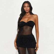 Load image into Gallery viewer, Tube Top Milk Silk Stitching Mesh Drilling Party Hip Wrapped Long Dress