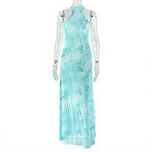Load image into Gallery viewer, Women Clothing Slimming Slightly Transparent Holiday Casual A line Dress Halter Stand Collar Solid Color Maxi Dress