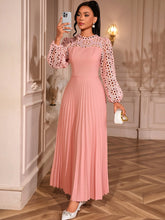 Load image into Gallery viewer, Elegant Lace Lantern Sleeve Dress Hollow Out Cutout out Long Sleeve Cinched Pleated Swing Party Dress