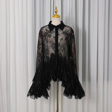 Load image into Gallery viewer, French Sexy Short Dress Spring Polo Collar Single Breasted Waist Controlled Slimming Long Sleeve Lace Stitching Dress