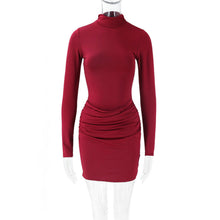 Load image into Gallery viewer, Autumn Sexy Sexy Dress Stand Collar Long Sleeve Pleated Slim Fit Niche Short Dress