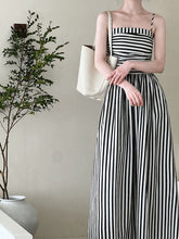Load image into Gallery viewer, French Striped Bandeau Sling Dress Women High Grade off the Shoulder Pleated Waist Tight A line Long Summer