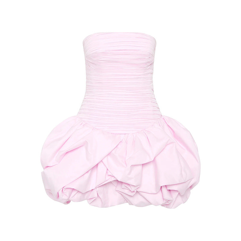 Personalized Socialite Dress Spring Tube Top High Waist Pleated Design Pettiskirt Dress Women
