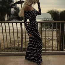 Load image into Gallery viewer, Spring Summer Gauze Polka Dot Stitching off Shoulder Sexy Slim Dress for Women