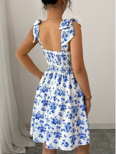 Load image into Gallery viewer, Women Clothing Floral Print High Waist Lace up Sweet A line Large Hem Dress