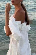 Load image into Gallery viewer, Solid Color Cotton Linen Sexy of Neck Split Holiday Dress Women