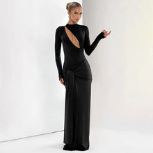 Load image into Gallery viewer, Women Clothing Autumn Winter Solid Color Sexy Slim Chest Hollow Out Cutout Sheath Tied Dress Women