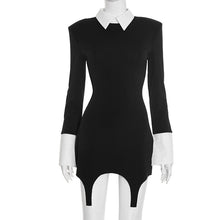 Load image into Gallery viewer, Women Clothing Autumn Color Matching Polo Collar Long Sleeve Casual Slim Fitting Patchwork Dress