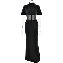 Load image into Gallery viewer, Wear See through Voile Half Turtleneck Dress Sexy Slim Fit Short Sleeved Mop Dress