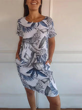 Load image into Gallery viewer, Women Clothing Summer Cotton Linen round Neck Printed with Pocket