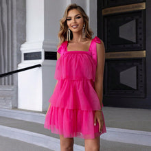 Load image into Gallery viewer, Sexy Women Clothing Lace up Shoulder Layer Hem Mesh Covered Camouflage Dress
