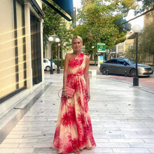 Load image into Gallery viewer, Summer Shoulder Waist-Controlled Lace up Wide Hem Printed Dress Women