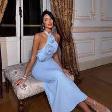 Load image into Gallery viewer, Women Clothing Three Dimensional Floral Sexy Halter Backless Split Dress