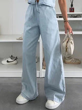 Load image into Gallery viewer, Women Spring Summer Sleeveless Lace up Vest Lace up Wide Leg Jeans Denim Set