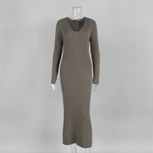 Load image into Gallery viewer, Solid Color Long Sleeve Dress Women Autumn Winter Elegant V neck Slim Hip Knitwear Dress