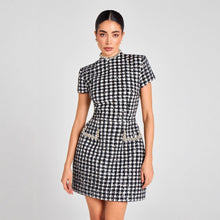 Load image into Gallery viewer, Elegant Slim Fit Slimming round Neck Beaded Plaid Classic Mini Dress Women